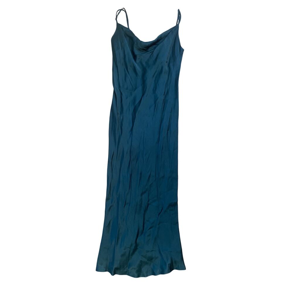 Zara Hunter green long “satin” dress with adjustable spaghetti straps